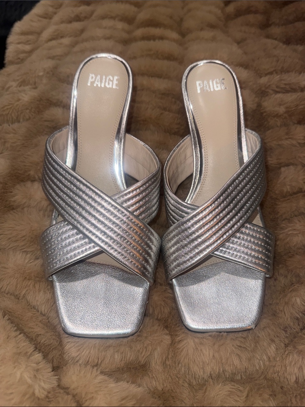 Paige dressy silver leather , slides , shoes, Heels, s 9.5